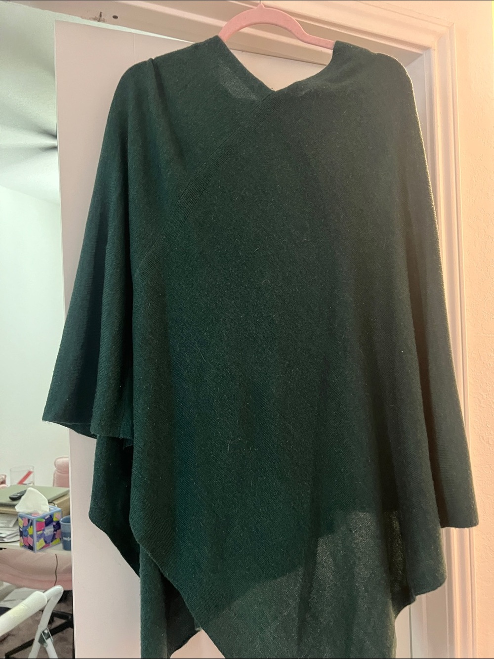 Dark Green V-Neck Women's Sweater Poncho